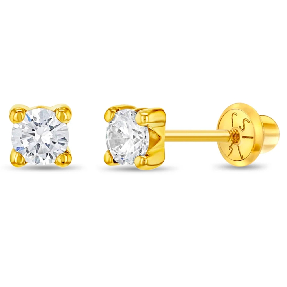 Cercei din Aur 14k cu Piatra Zirconiu Cubic Montat in 4 Gherute Inchidere Sigura cu Surub