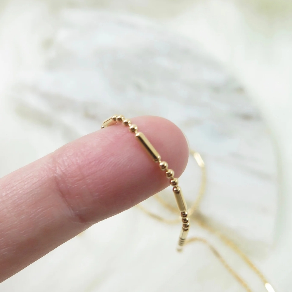 Lant Fin din Aur 14K cu Bile si Bare Model Unisex, pentru Layering sau Pandantiv - 1 | YEO