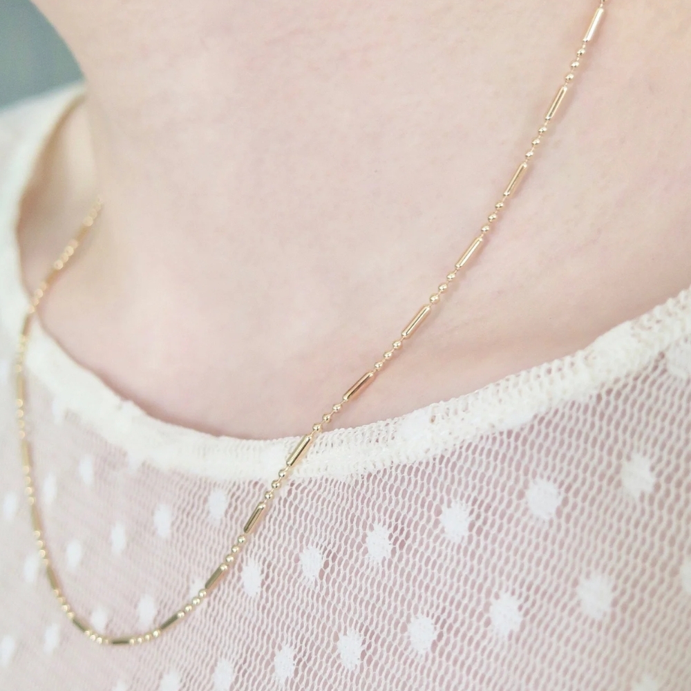 Lant Fin din Aur 14K cu Bile si Bare Model Unisex, pentru Layering sau Pandantiv - 2 | YEO
