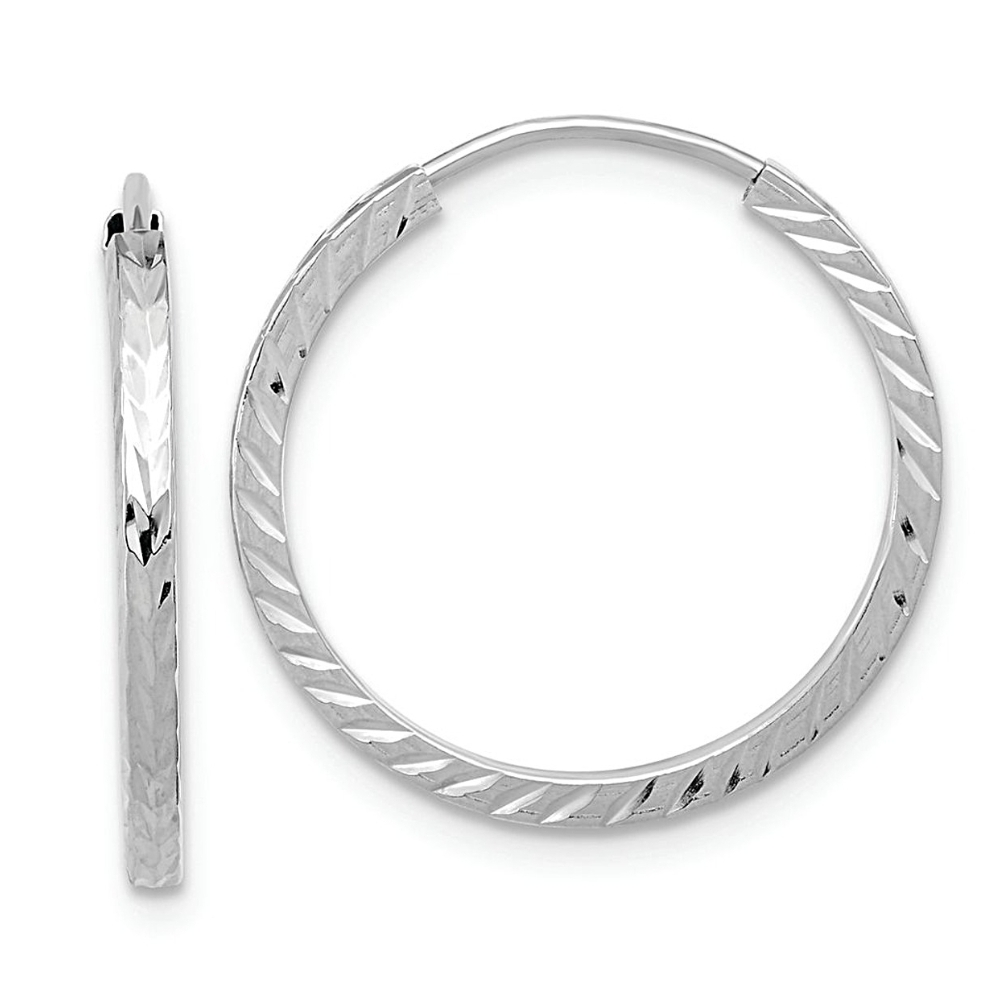 Cercei Creole Endless din Aur Alb 14K Tub Patrat, Taietura Diamant, 18 mm