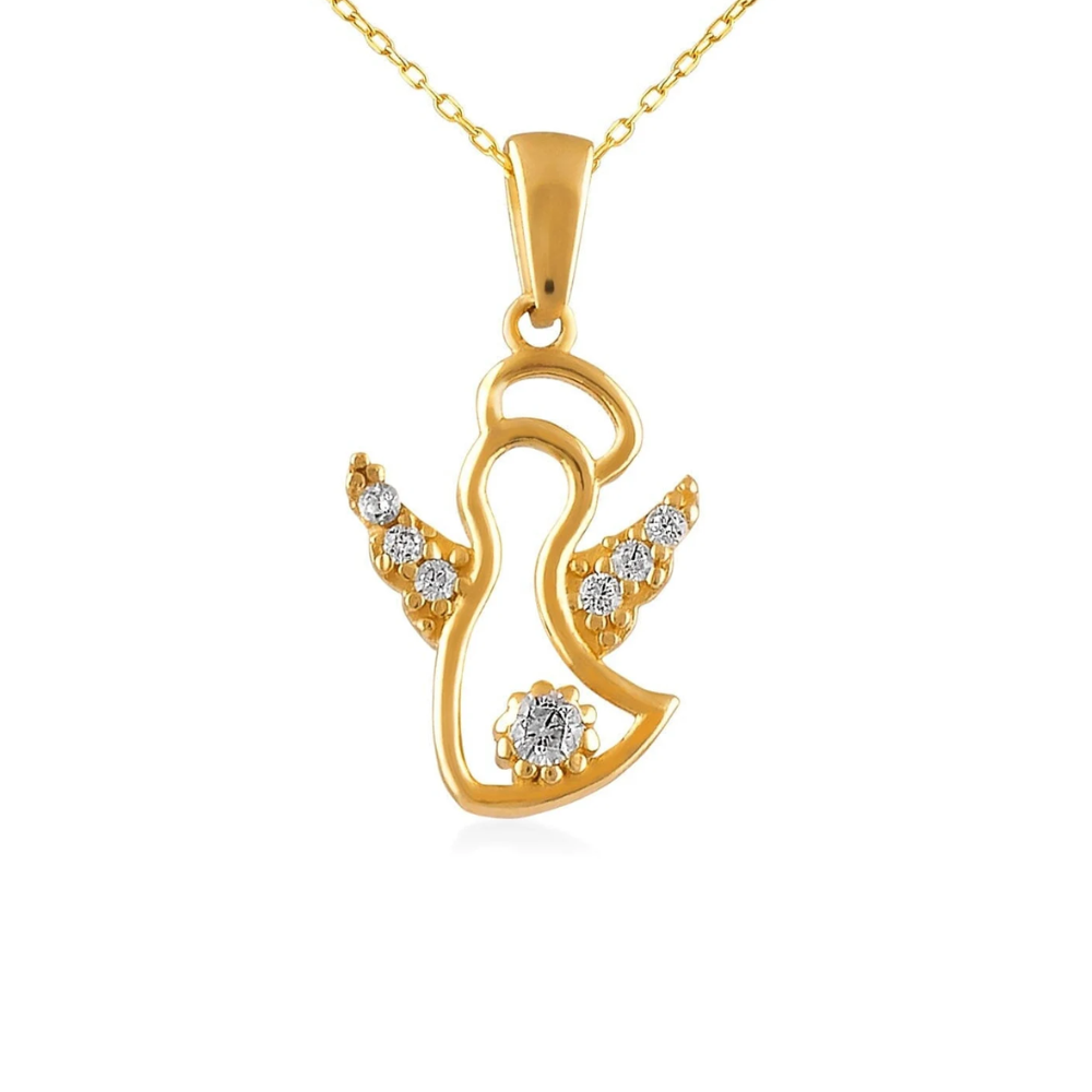 Colier Talisman Inger din Aur 14K cu Piatra CZ Pandantiv Spiritual Elegant, 42 cm
