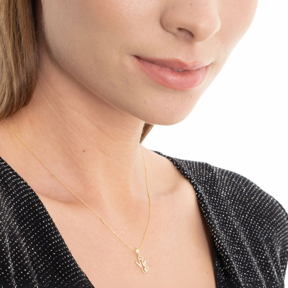 Colier Talisman Inger din Aur 14K cu Piatra CZ Pandantiv Spiritual Elegant, 42 cm - 1 | YEO