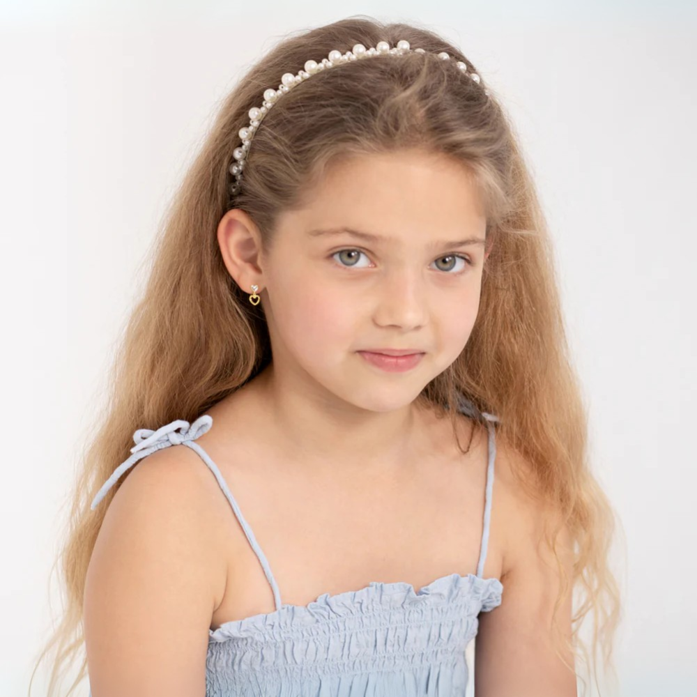 Cercei din Aur 14K pentru Adolescente, model Heart to Heart Dangle, inchidere cu Fluturas - 1 | YEO