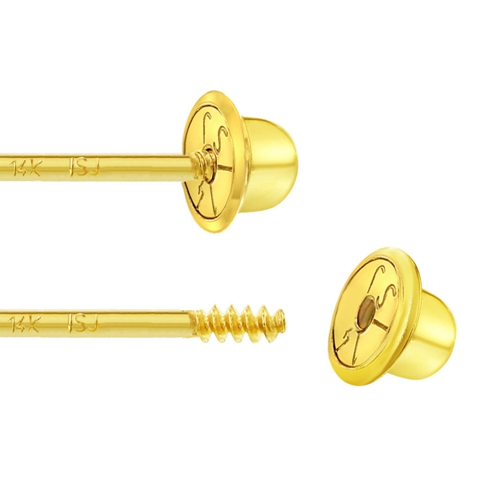 Cercei din Aur 14K in 2 culori pentru Bebelusi si Copii, model Crab Curios cu Pietre CZ albe, inchidere cu Filet si Protectie - 1 | YEO