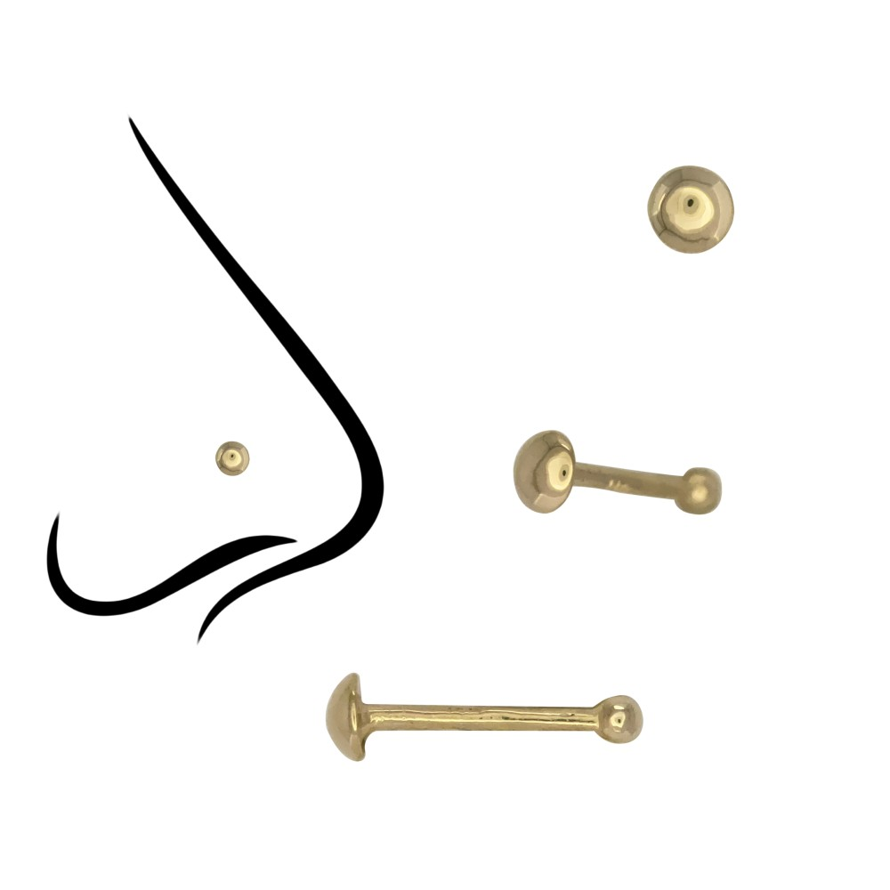 Piercing din Aur 14K pentru Nas, model Bila semirotunda 2mm, Sistem Push cu Bila 1mm