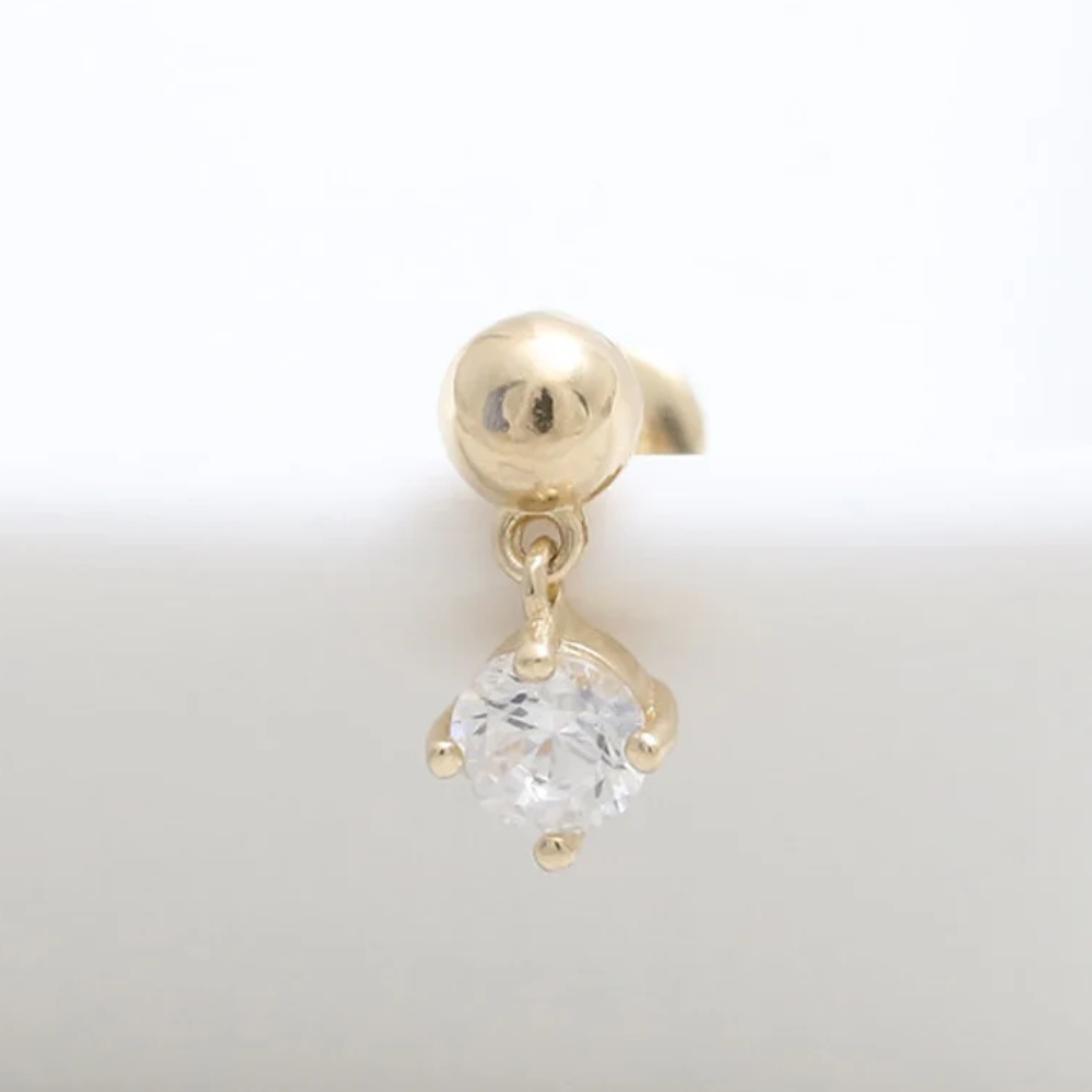Piercing din Aur 14K, model Bila Semisfera 3mm cu Charm Mobil CZ, Filet Intern, Spate Plat - 2 | YEO