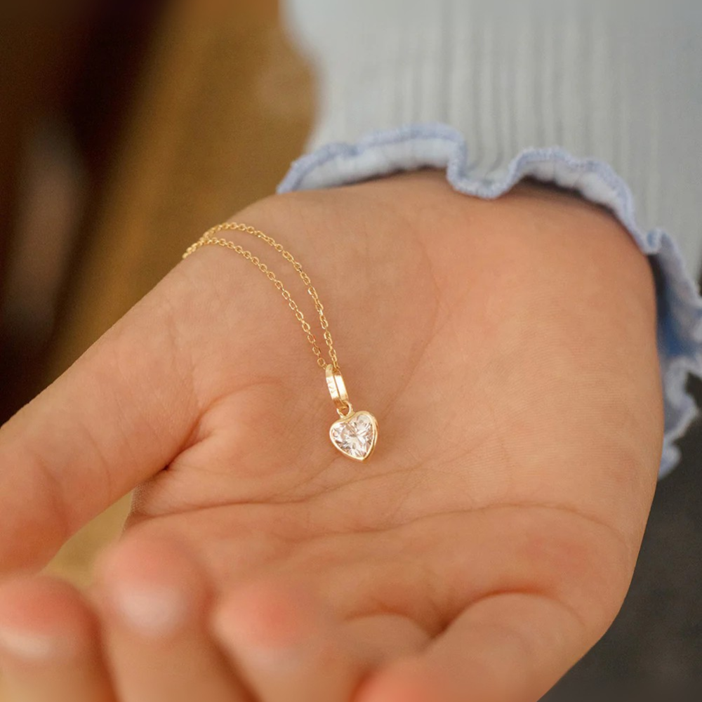 Pandant din Aur 14K pentru Copii, model Inima cu Piatra CZ - 2 | YEO