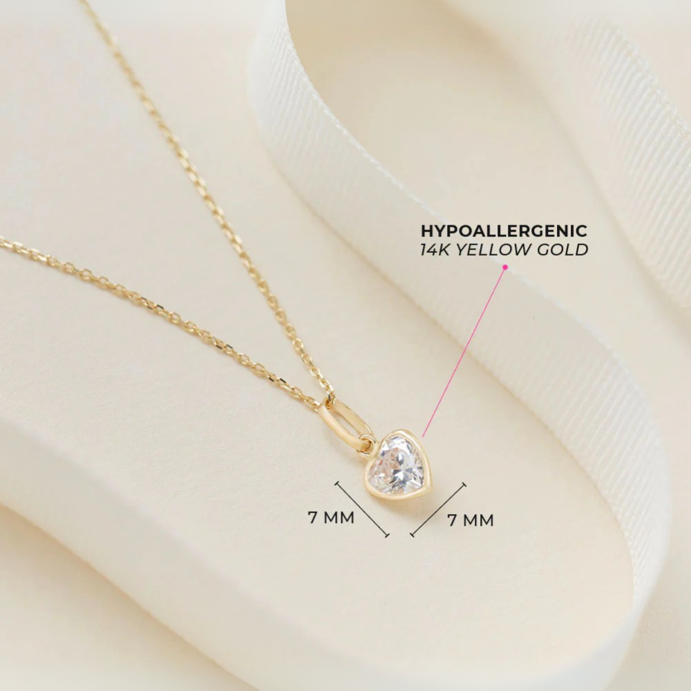 Pandant din Aur 14K pentru Copii, model Inima cu Piatra CZ - 3 | YEO