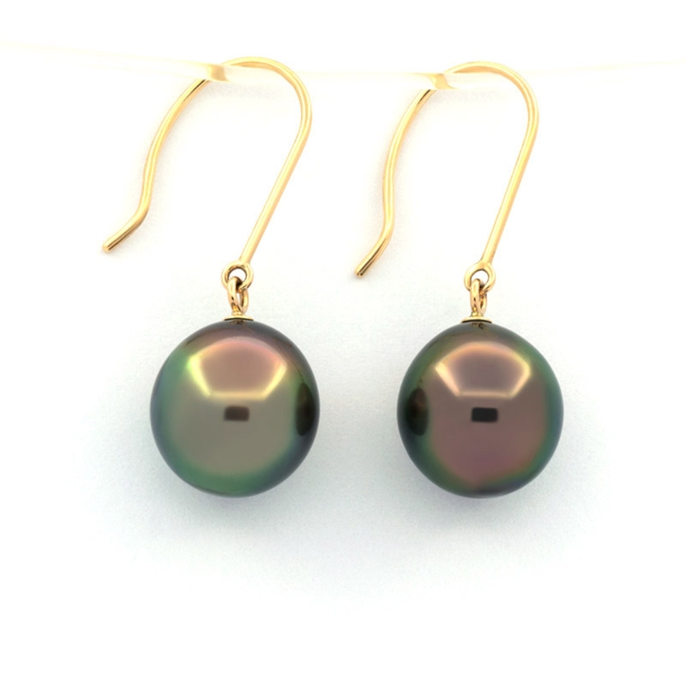Pereche Cercei din Aur 14k cu Perle de Tahiti Autentice, Semi-Rotunde, 10mm, calitate AA