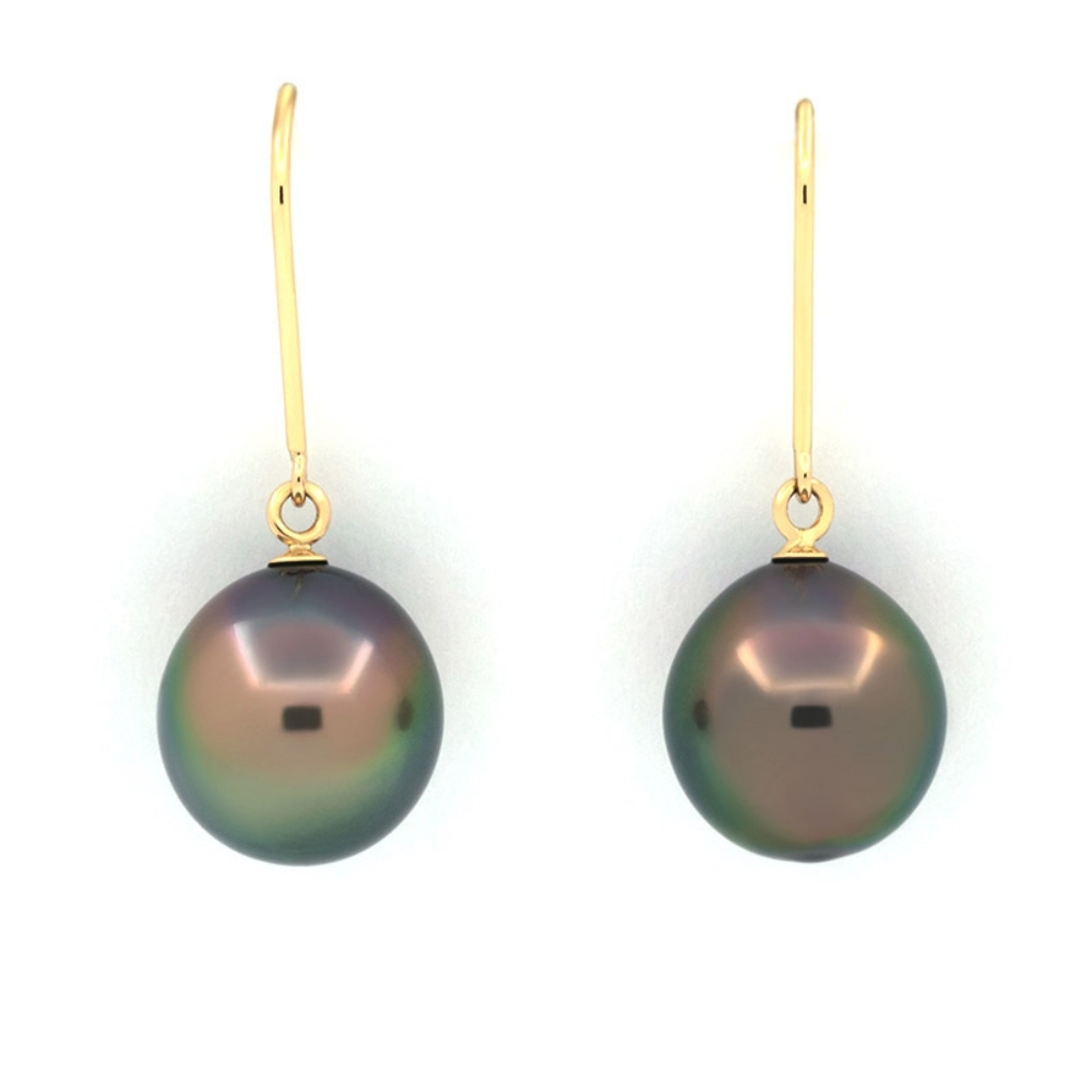 Pereche Cercei din Aur 14k cu Perle de Tahiti Autentice, Semi-Rotunde, 10mm, calitate AA - 1 | YEO