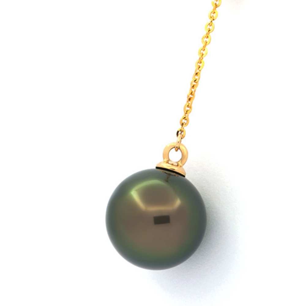 Colier Aur 18k cu Perla de Tahiti Veritabila, Rotunda, 9.3mm, calitate AAA