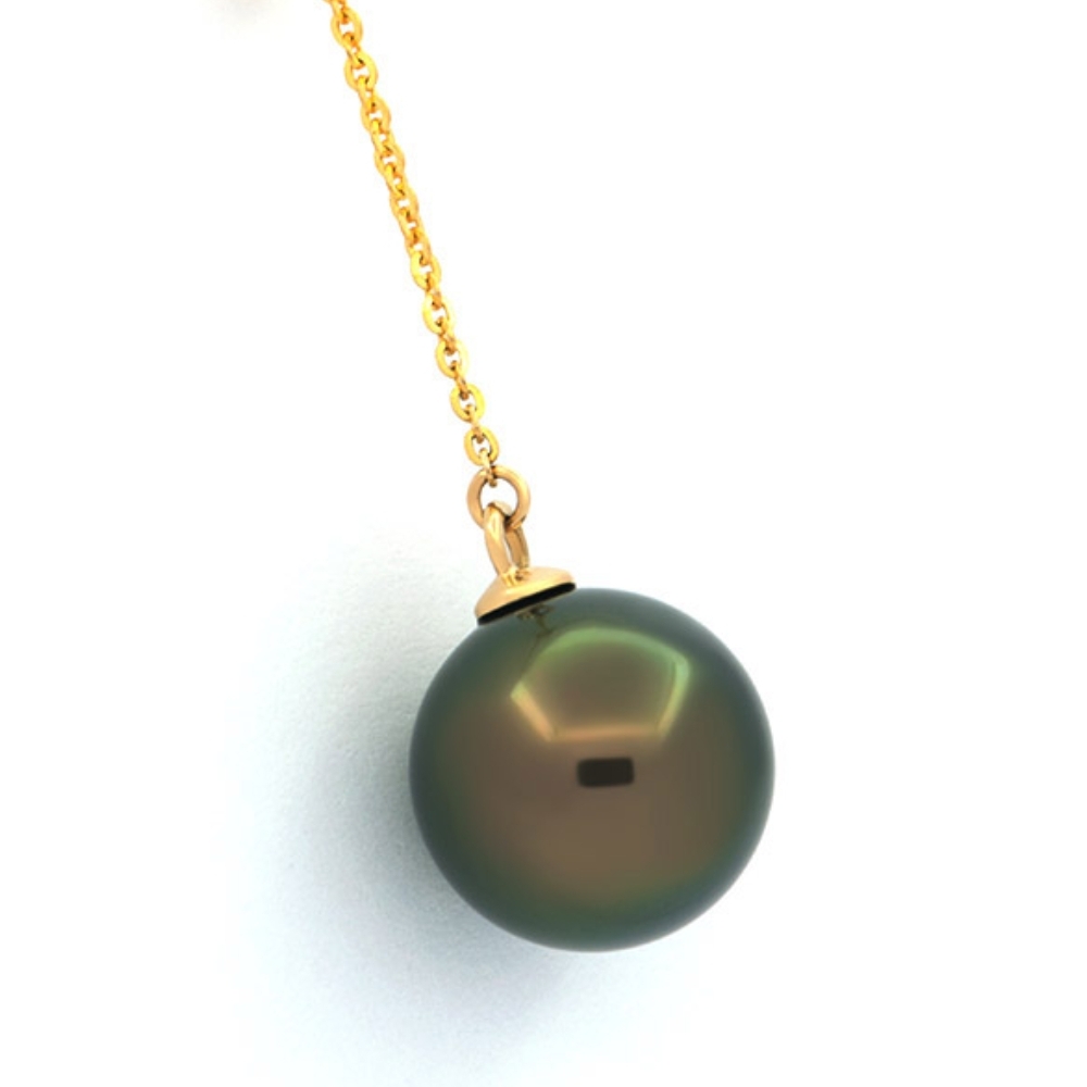Colier Aur 18k cu Perla de Tahiti Veritabila, Rotunda, 9.3mm, calitate AAA - 2 | YEO