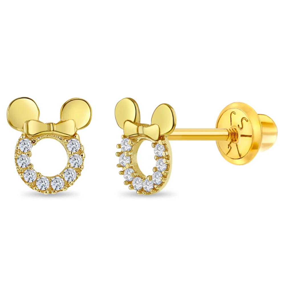 Cercei Copii din Aur 14K, in forma de Mini Mouse cu pietre albe CZ