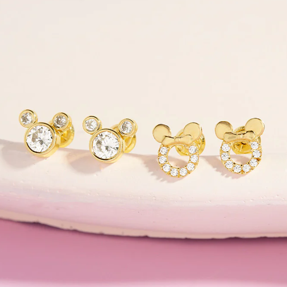 Cercei Copii din Aur 14K, in forma de Mini Mouse cu pietre albe CZ - 2 | YEO