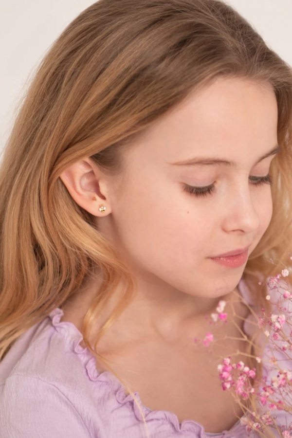 Cercei din Aur 14K pentru Bebelusi si Copii, model Albinute Email, inchidere cu Filet si Protectie