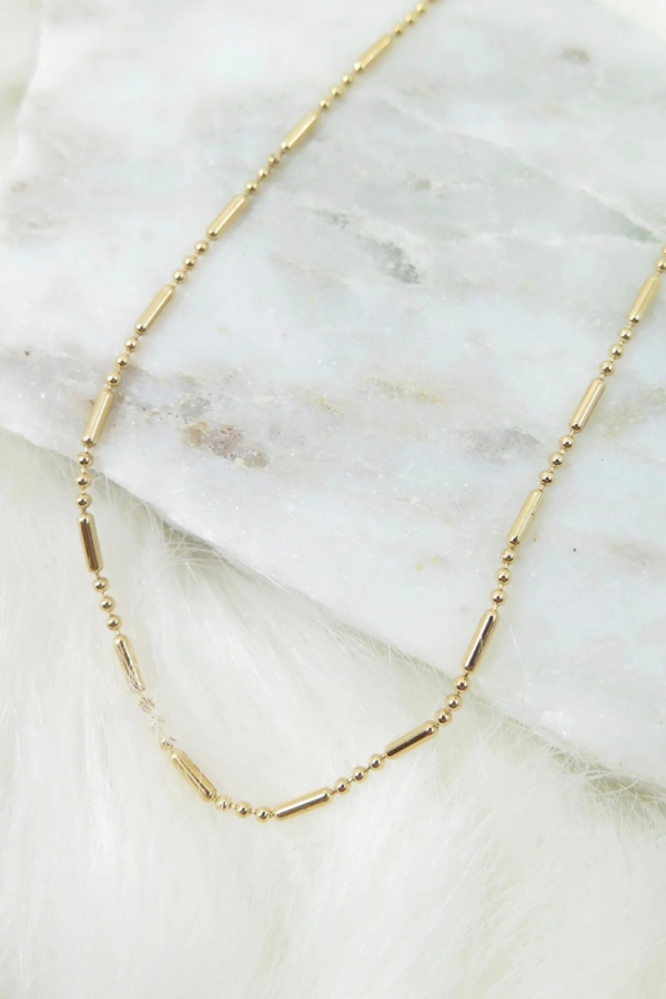 Lant Aur 14K cu Bile si Bare, tip Cocktail, 56cm, Model Unisex, pentru Layering sau Pandantiv