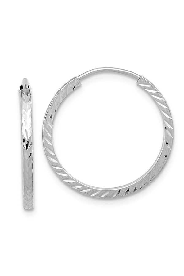 Cercei Creole Endless din Aur Alb 14K – Tub Patrat, Taietura Diamant, 18 mm