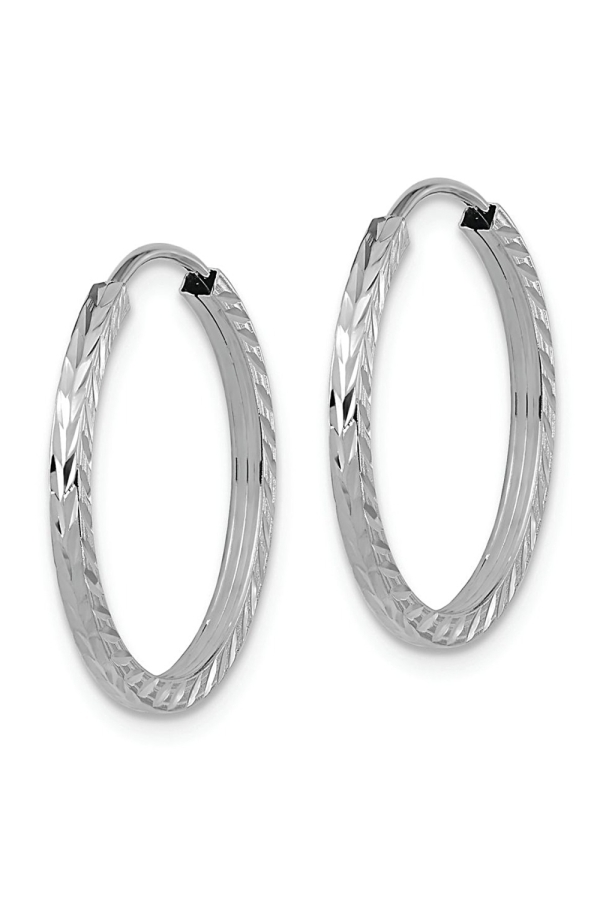 Cercei Creole Endless din Aur Alb 14K – Tub Patrat, Taietura Diamant, 18 mm