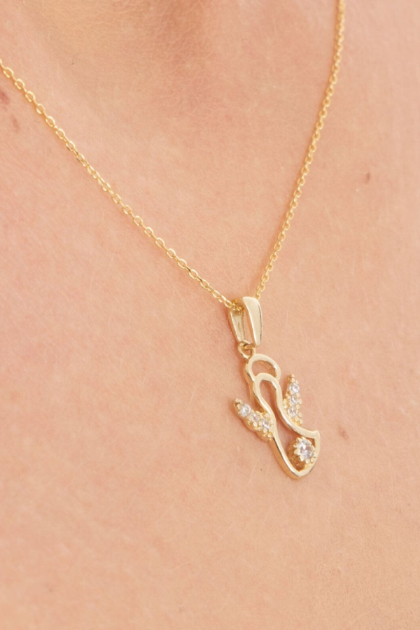 Colier Talisman Inger din Aur 14K cu Piatra CZ – Pandantiv Spiritual Elegant, 42 cm