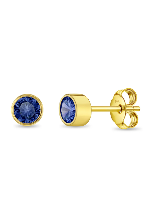 Cercei din Aur 14K pentru Copii, cu Safir si montura tip Halo, inchidere cu Fluturas