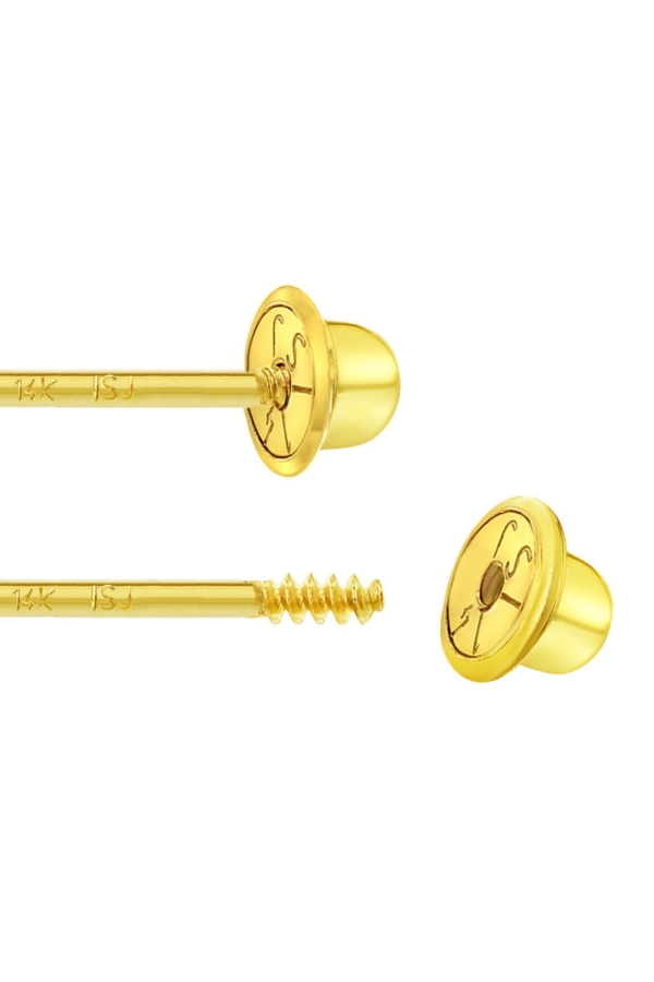 Cercei din Aur 14K in 2 culori pentru Bebelusi si Copii, model Crab Curios cu Pietre CZ albe, inchidere cu Filet si Protectie