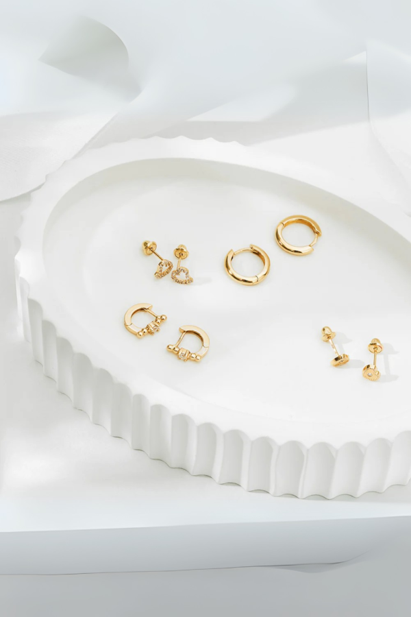 Cercei din Aur 14K pentru Copii, model Inimioara cu Piatra CZ alba Centrala, inchidere cu Filet si Protectie