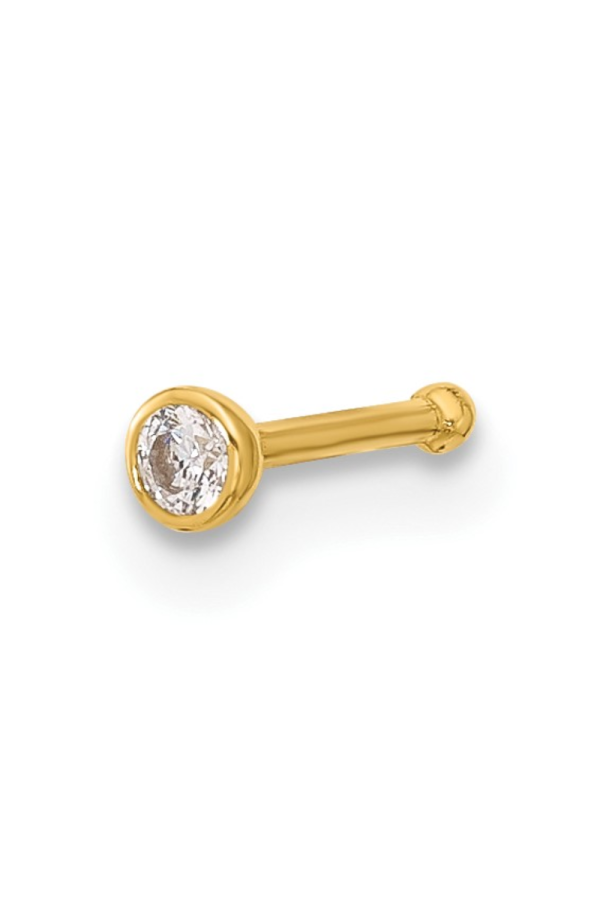 Piercing din Aur 14K pentru Nas, cu Piatra CZ de 2mm, Sistem Push cu Bila 1mm