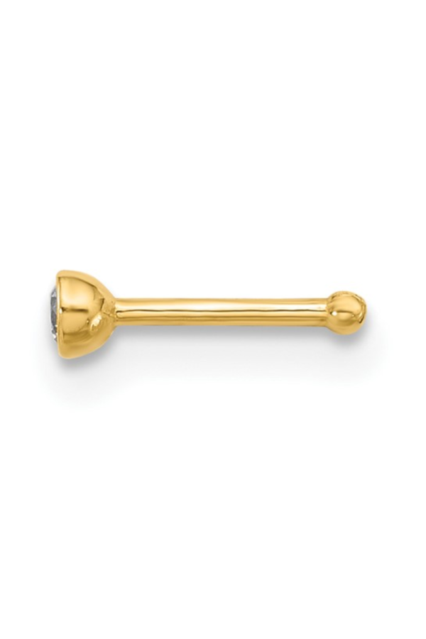 Piercing din Aur 14K pentru Nas, cu Piatra CZ de 2mm, Sistem Push cu Bila 1mm