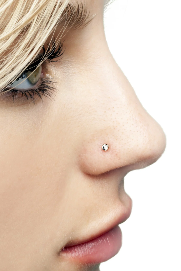 Piercing din Aur 14K pentru Nas, cu Piatra CZ de 2mm, Sistem Push cu Bila 1mm