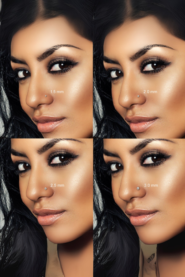 Piercing din Aur 14K pentru Nas, cu Piatra CZ de 2mm, Sistem Push cu Bila 1mm