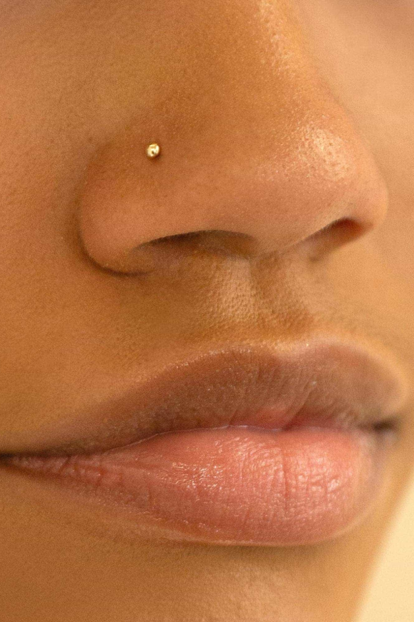Piercing din Aur 14K pentru Nas, model Bila semirotunda 2mm, Sistem Push cu Bila 1mm