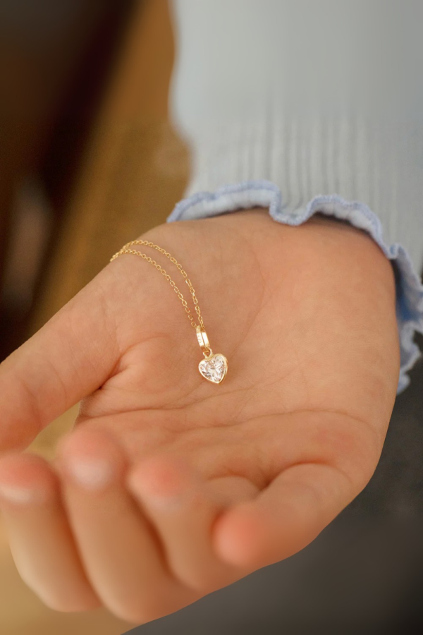 Pandant din Aur 14K pentru Copii, model Inima cu Piatra CZ
