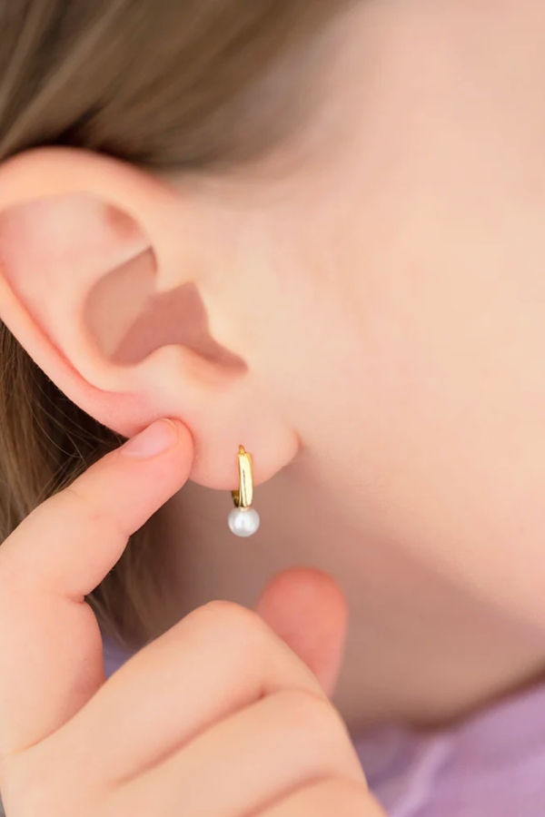 Cercei Creole cu Perla 4mm pentru Copii din Aur 14K