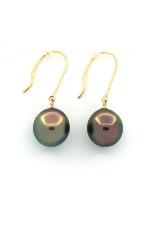 Pereche Cercei din Aur 14k cu Perle de Tahiti Autentice, Semi-Rotunde, 10mm, calitate AA