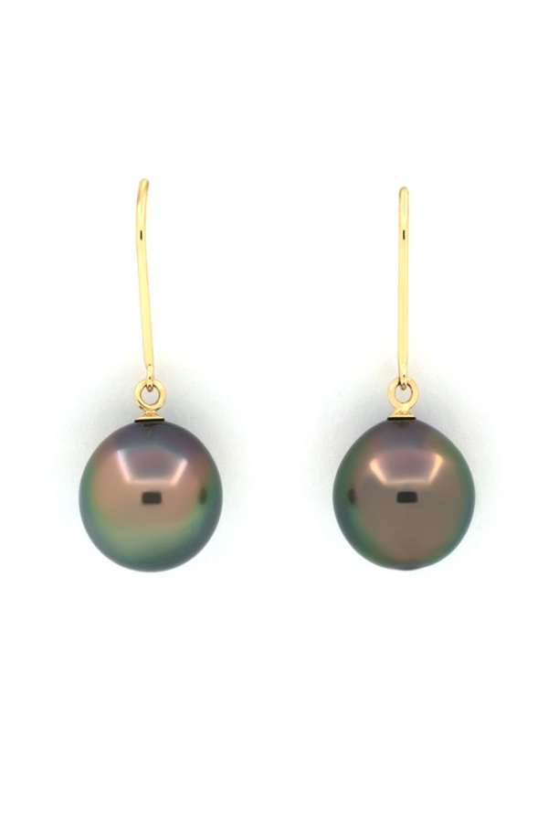 Pereche Cercei din Aur 14k cu Perle de Tahiti Autentice, Semi-Rotunde, 10mm, calitate AA