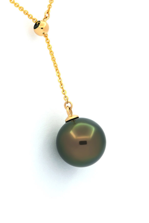 Colier Aur 18k cu Perla de Tahiti Veritabila, Rotunda, 9.3mm, calitate AAA