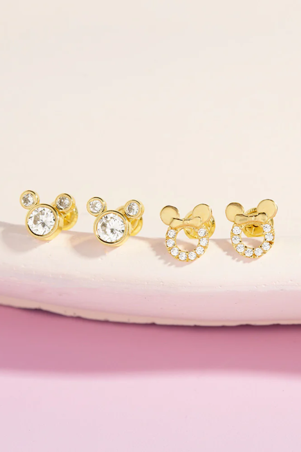 Cercei Copii din Aur 14K, in forma de Mini Mouse cu pietre albe CZ