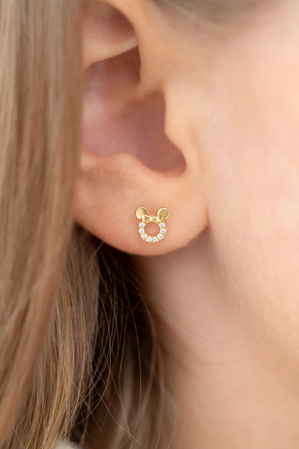 Cercei Copii din Aur 14K, in forma de Mini Mouse cu pietre albe CZ