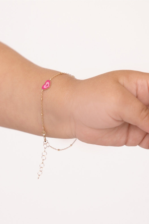 Bratara din Aur 14k cu Charm-uri Unicorn,Stea si Inima cu Email Colorat, pentru Bebelusi si Fetite