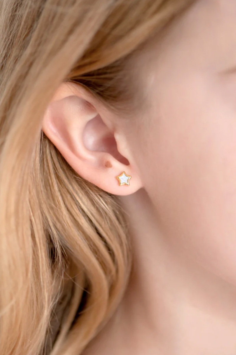 Cercei Copii in forma de Stea cu Sidef, Mother of Pearl, Aur 14K