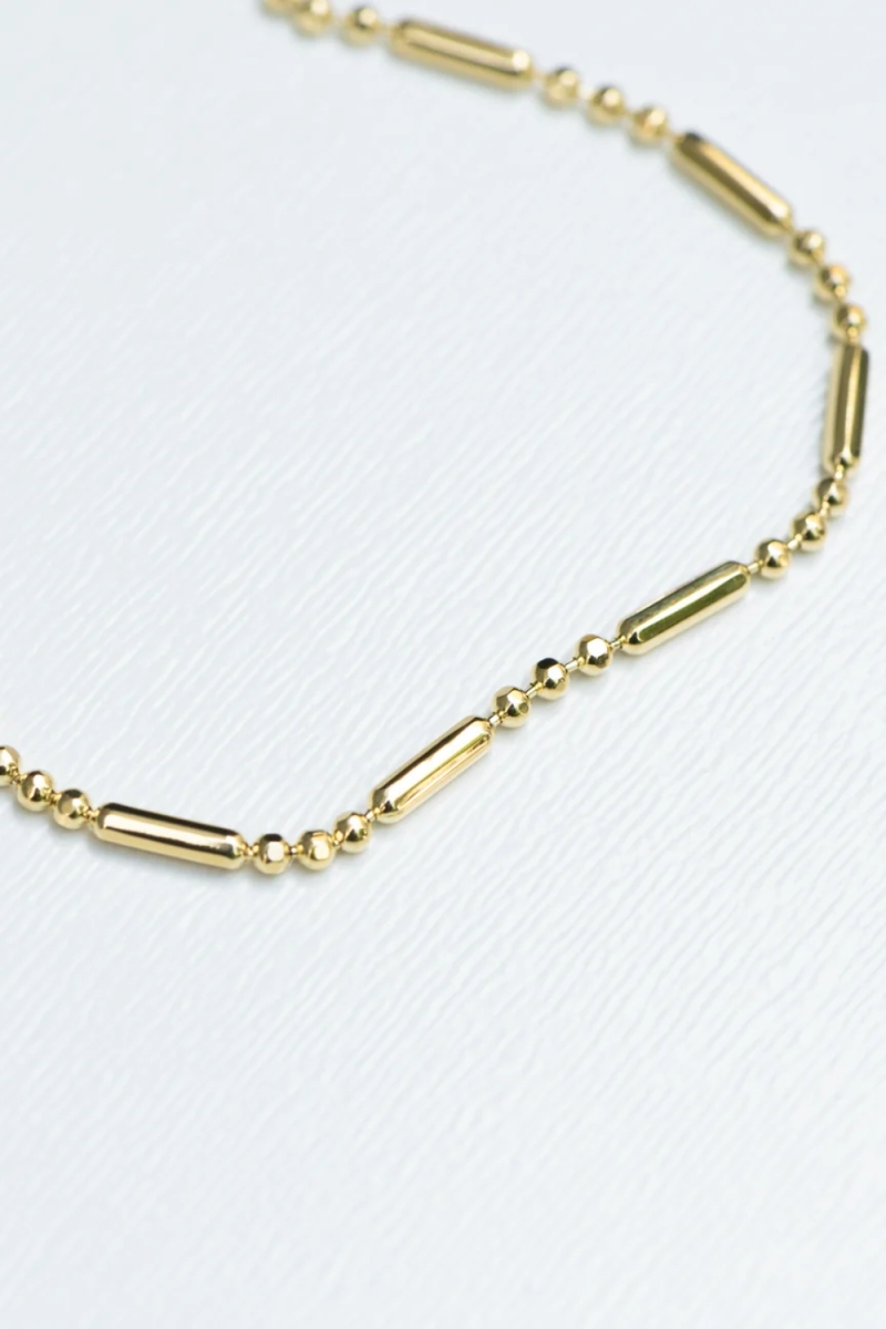 Lant Aur 14K cu Bile si Bare, tip Cocktail, 56cm, Model Unisex, pentru Layering sau Pandantiv