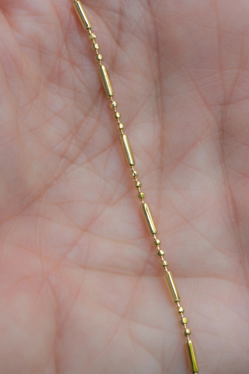 Lant Aur 14K cu Bile si Bare, tip Cocktail, 56cm, Model Unisex, pentru Layering sau Pandantiv