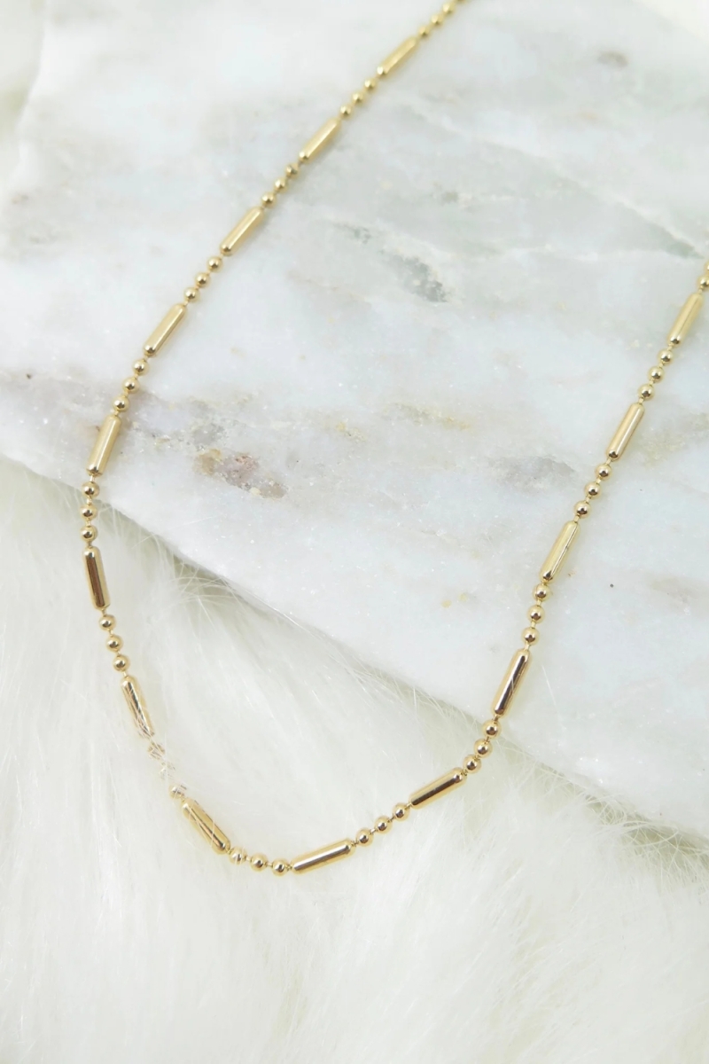 Lant Aur 14K cu Bile si Bare, tip Cocktail, 56cm, Model Unisex, pentru Layering sau Pandantiv
