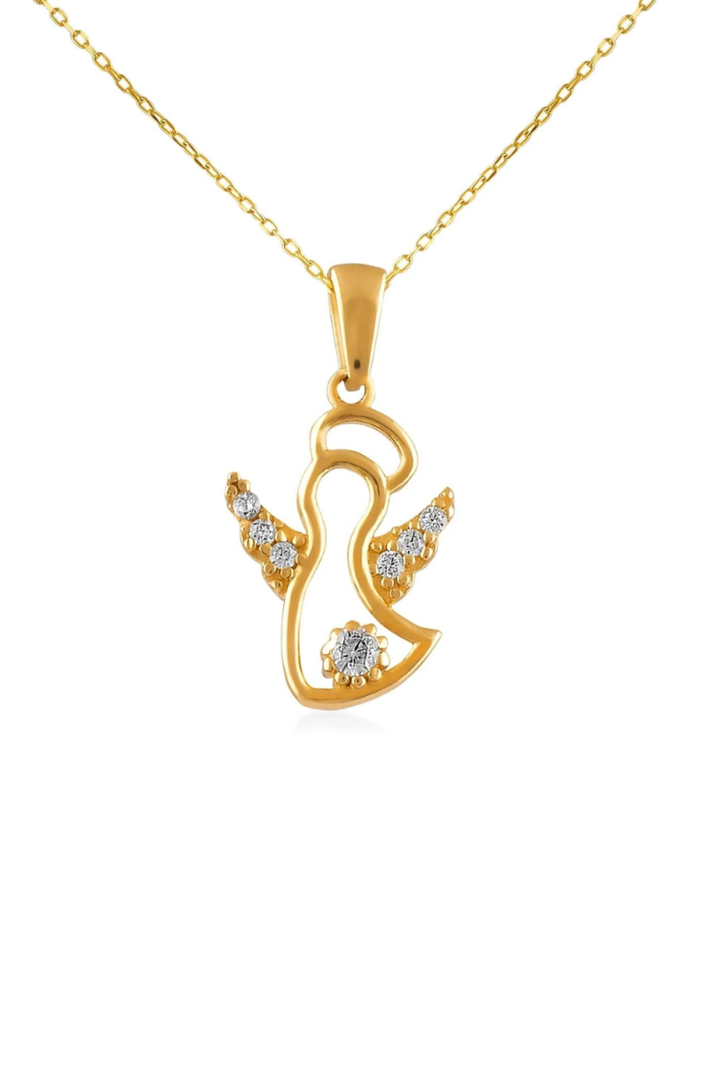 Colier Talisman Inger din Aur 14K cu Piatra CZ – Pandantiv Spiritual Elegant, 42 cm