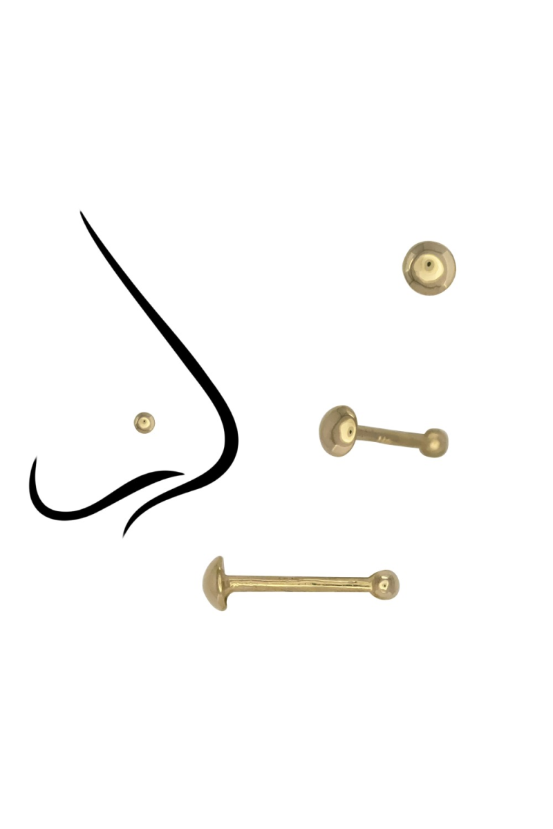 Piercing din Aur 14K pentru Nas, model Bila semirotunda 2mm, Sistem Push cu Bila 1mm