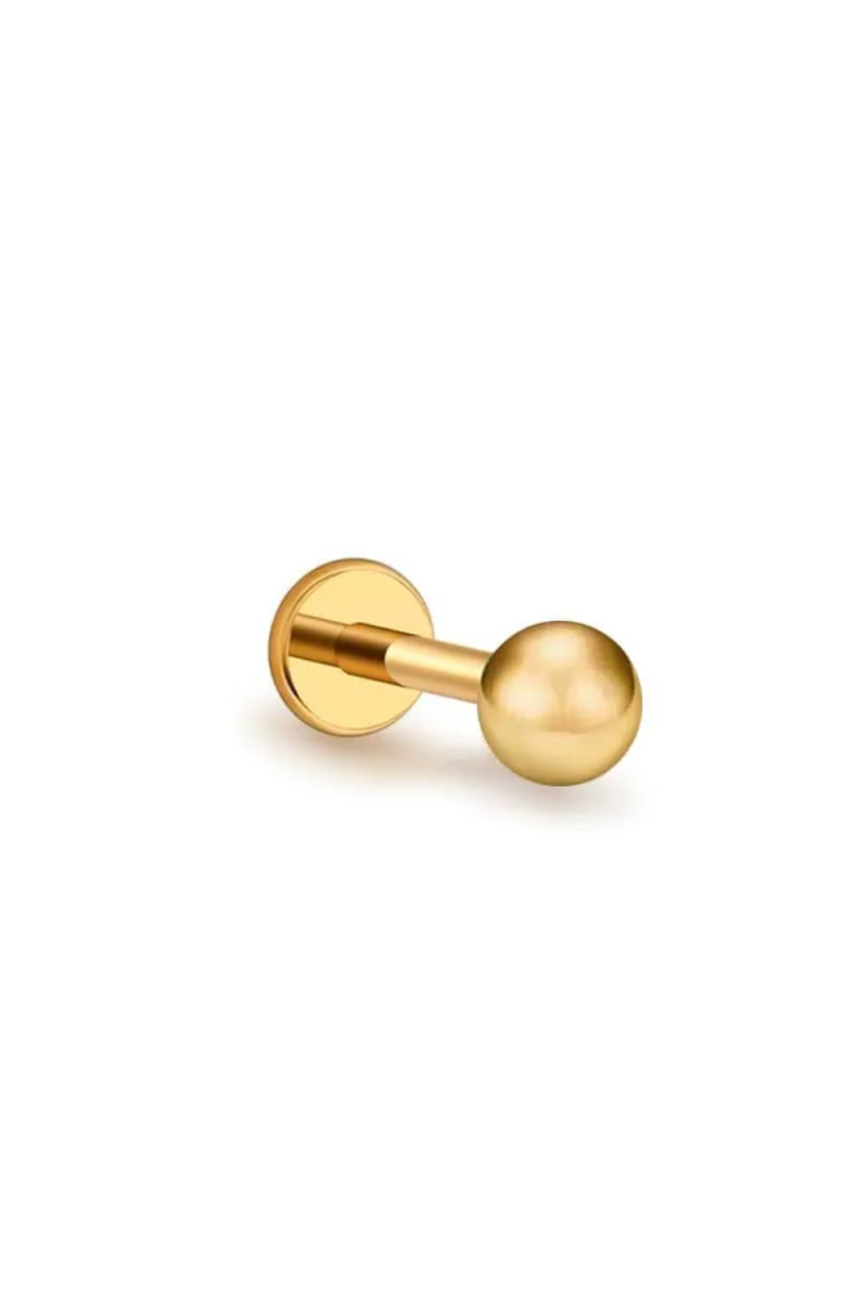 Piercing Labret din Aur 14K, model Bila 2mm, prindere Filet Intern si Spate Plat, ideal pentru buza, tragus, helix