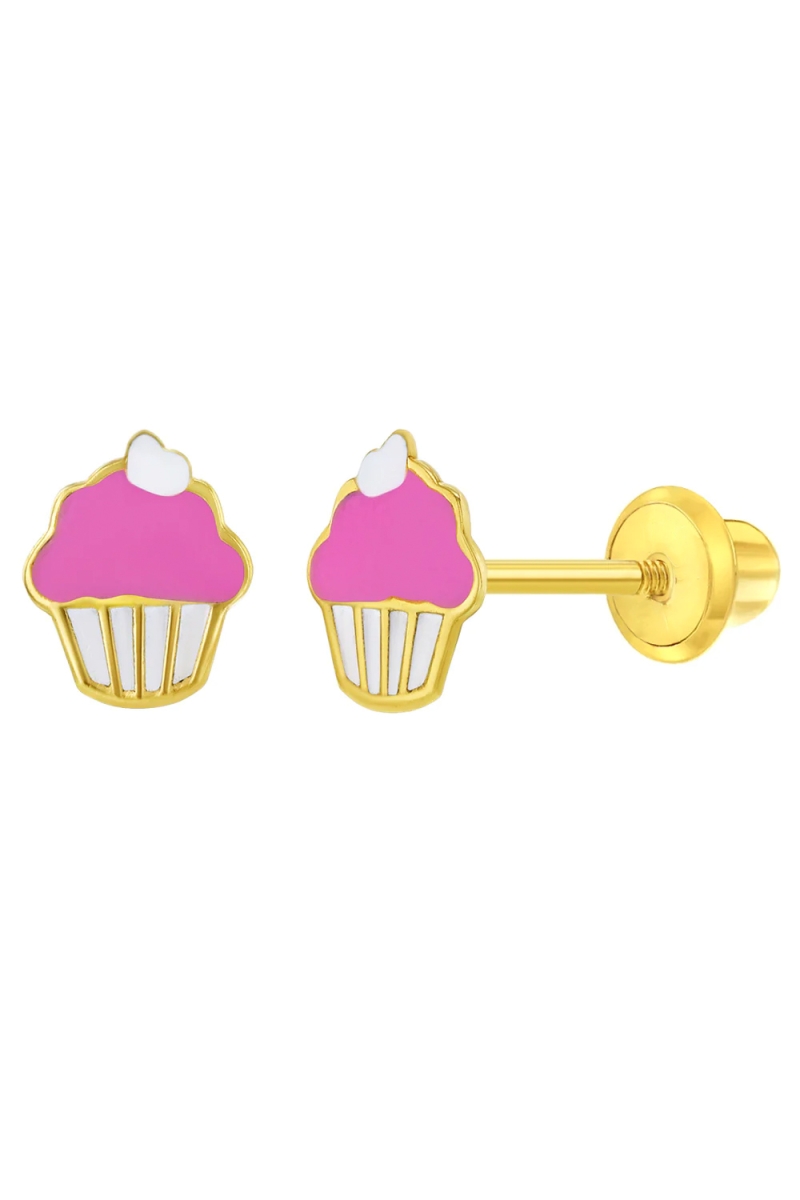 Cercei Copii Aur 14K, model Cupcake, inchidere cu Filet si Protectie