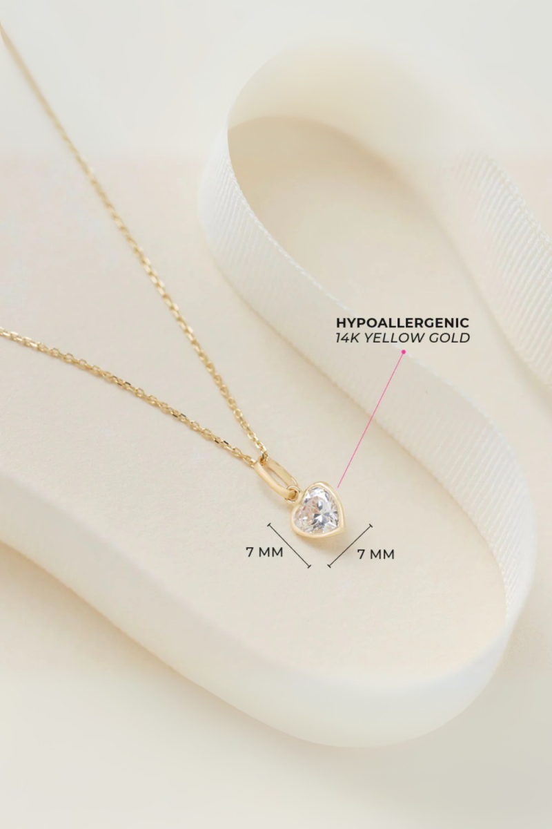 Pandant din Aur 14K pentru Copii, model Inima cu Piatra CZ