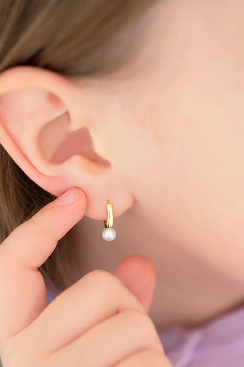 Cercei Creole cu Perla 4mm pentru Copii din Aur 14K