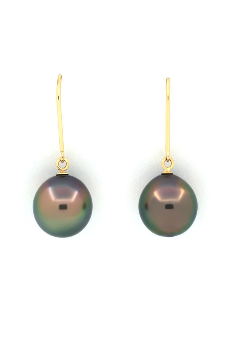 Pereche Cercei din Aur 14k cu Perle de Tahiti Autentice, Semi-Rotunde, 10mm, calitate AA